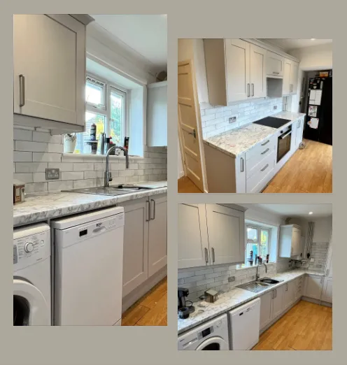 Newly tiled and grouted kitchen wall finished around the worktops
